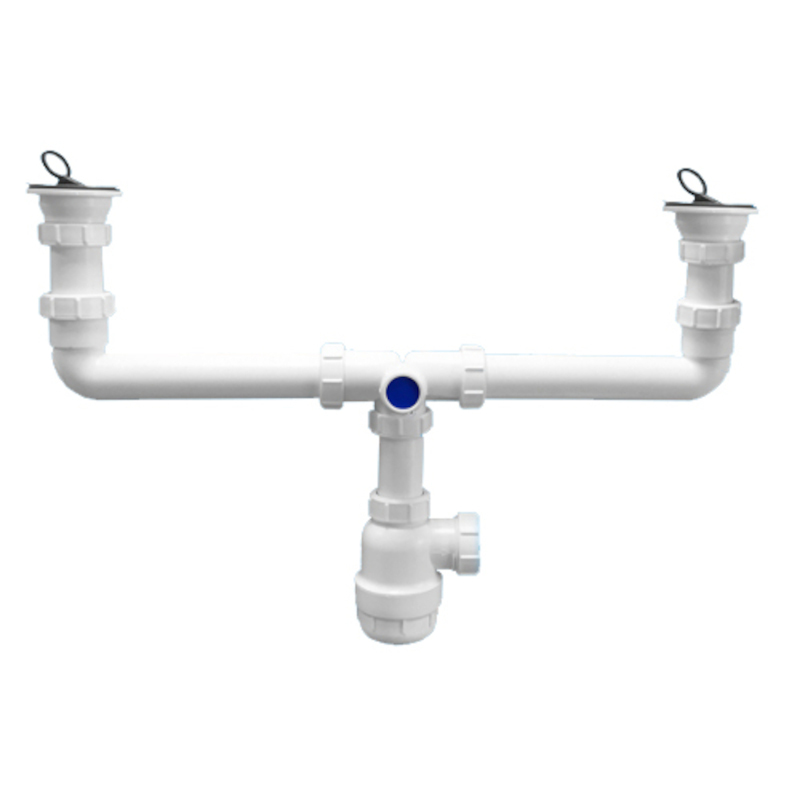 Сифон бутылочный 1 1/2 х 40 мм для 2х рак. с вып. 70 мм нерж. реш., пробками, выход 40 мм компрес.