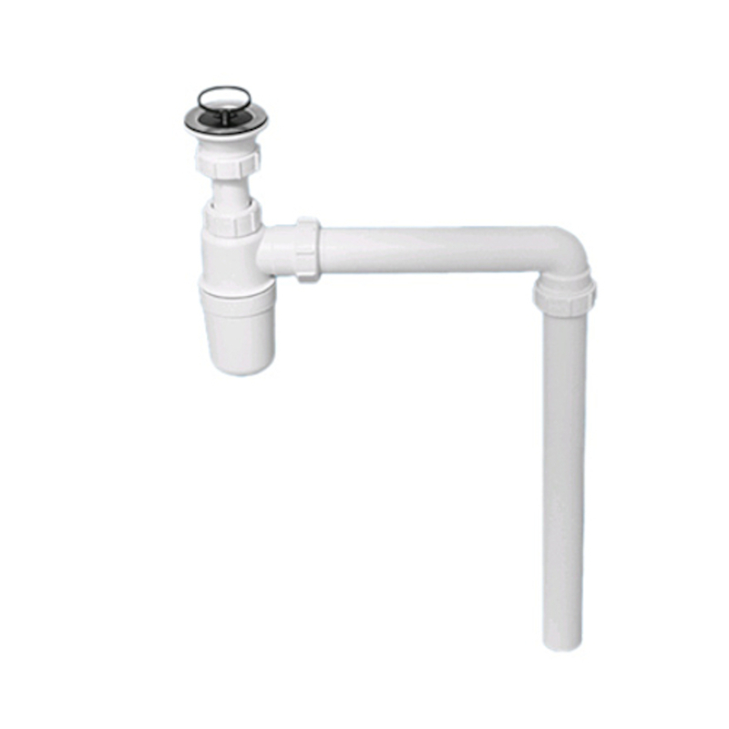 Сифон бутылочный 1 1/2 х 32 мм с вып. 70 мм нерж. реш., пробкой, отвод под 90, выход 40 мм компрес.