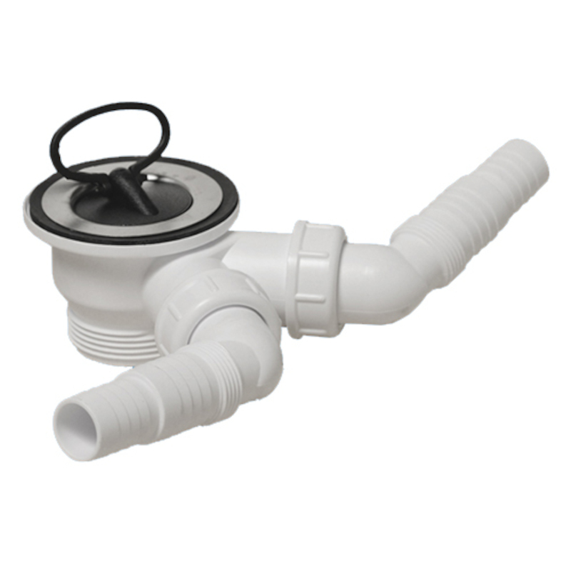 Выпуск (H51мм, D70мм нержавейка сливная решётка) с пробкой и 2-мя адаптерами под углом для слива быт