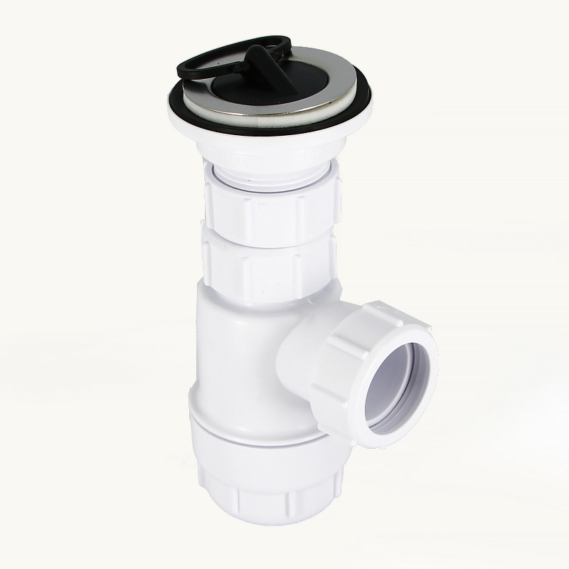 Сифон бутылочный 1 1/4 x 32 мм с вып. 60 мм нерж. решетка, пробкой, выход 32 мм компрес.