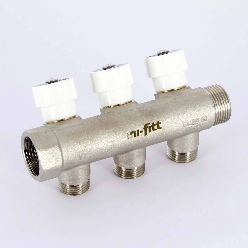 Коллектор с вентилями Uni-Fitt 3/4 3 выхода 1/2 40 мм под плоскую прокладку 401N3230
