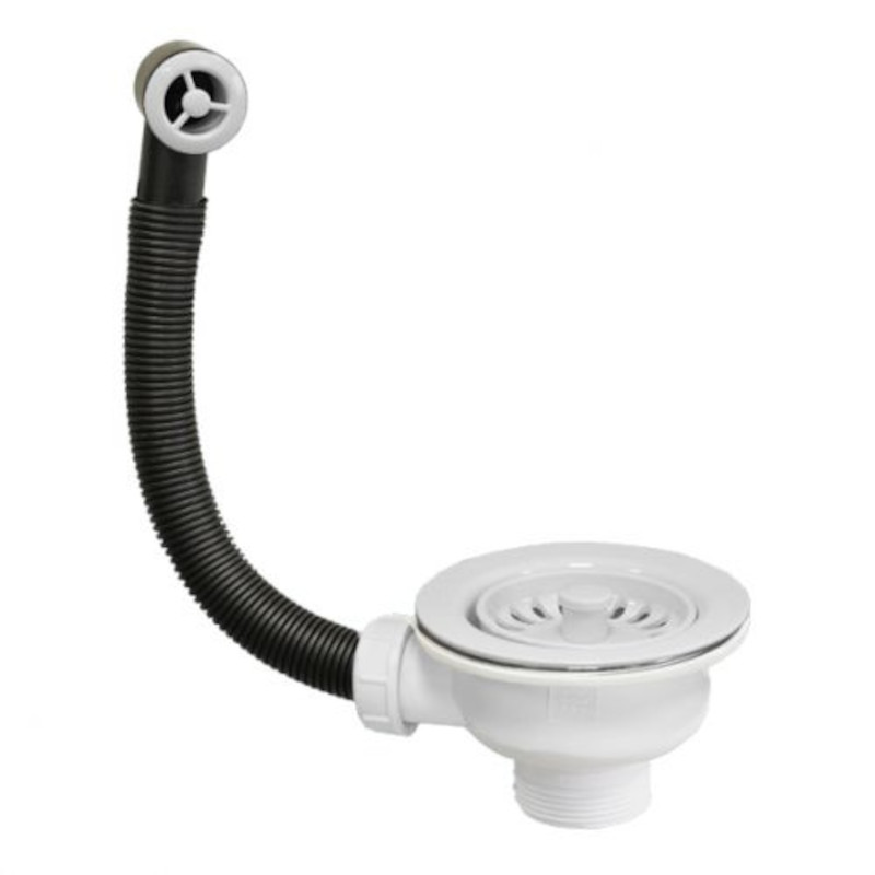 Слив-перелив для мойки L=229 х D25 мм, кругл. отв., 113 мм фильтр. реш., выход 1 1/2, ледяной белый