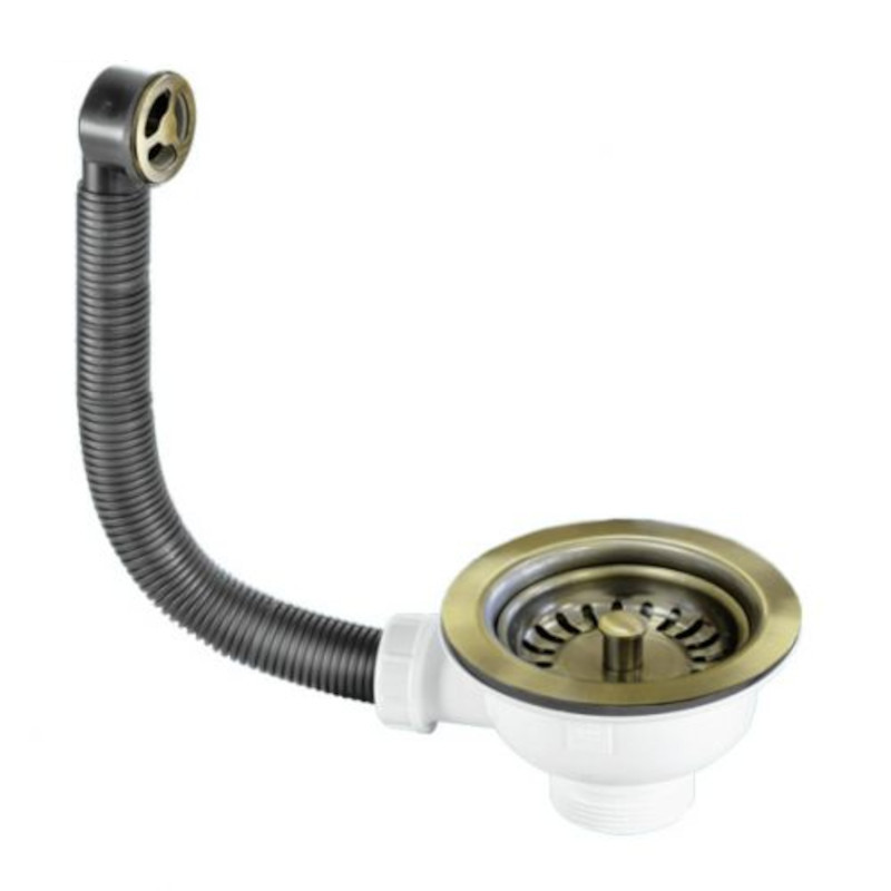 Слив-перелив для раковины L=235 х 25 мм, круглое отв., 113 мм реш., выход 1 1/2, античная бронза