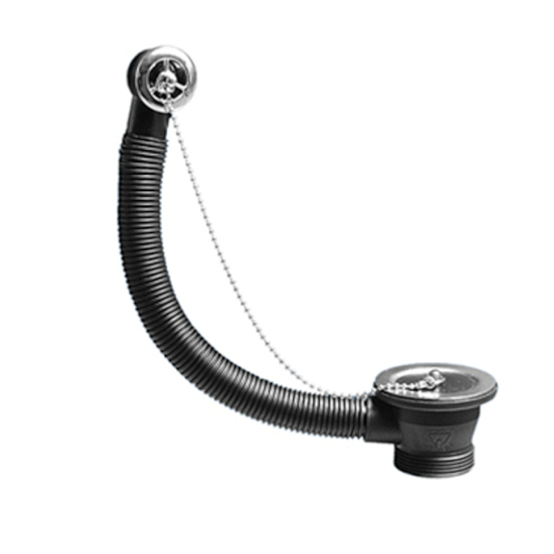 Слив-перелив для раковины L=235 х 25 мм, круглое отв., 70 мм реш. с пробкой и цеп., выход 1 1/2