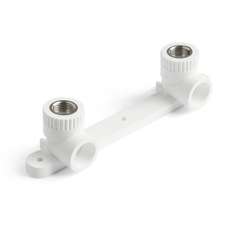 PP-R Угольник двойной с креплением комбинированный ВР Серый 20-1/2