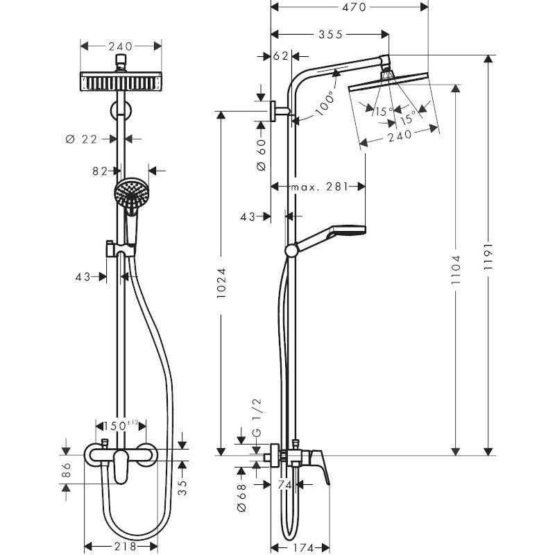 Душевая система Hansgrohe Crometta E 240 1jet Showerpipe со смесителем хром 27284000
