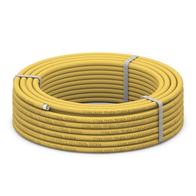Труба гофрированная Stahlmann 15x0.3 мм отожженная в желтой оболочке бухта 20 м 508635