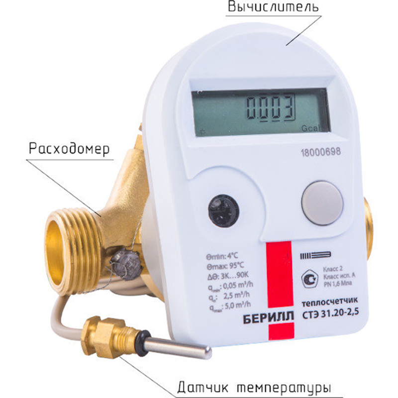 Счетчик тепла БЕРИЛЛ 31 Н 3/4 монтажная длина 130 мм 2.5 м3 импульсный подача