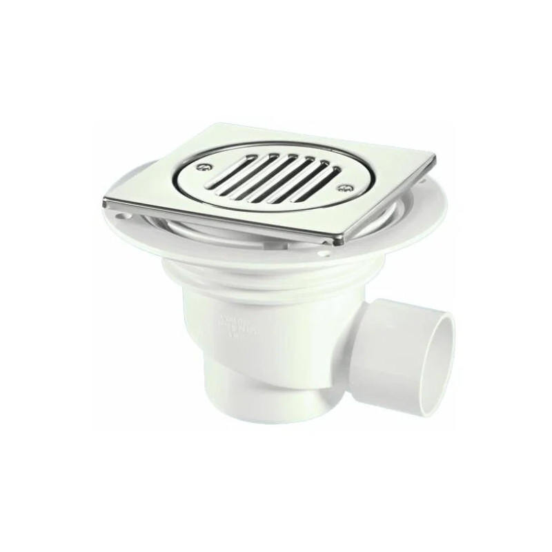 Трап (H130мм, L148ммх148мм полированная нержавейка сливная насадка ); выход Дн=50мм; цвет-хром