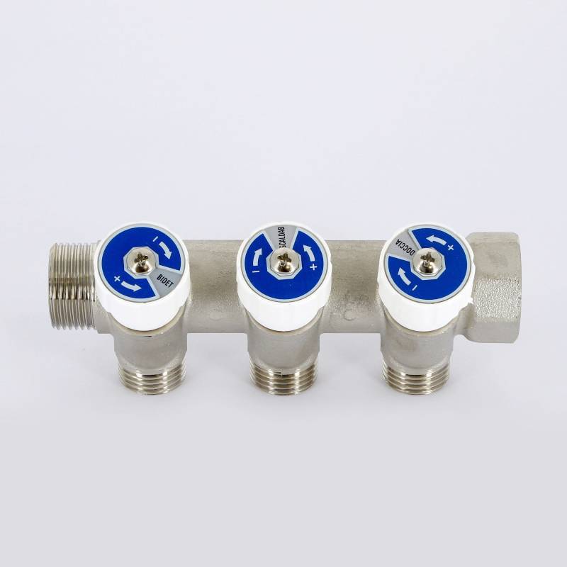 Коллектор с вентилями Uni-Fitt 3/4 3 выхода 1/2 40 мм под плоскую прокладку 401N3230