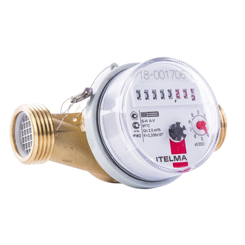 Счетчик для горячей воды Н 1.0 монтажная длина 130 Qном=2,5 м3/ч с импульсным выходом Геркон красная